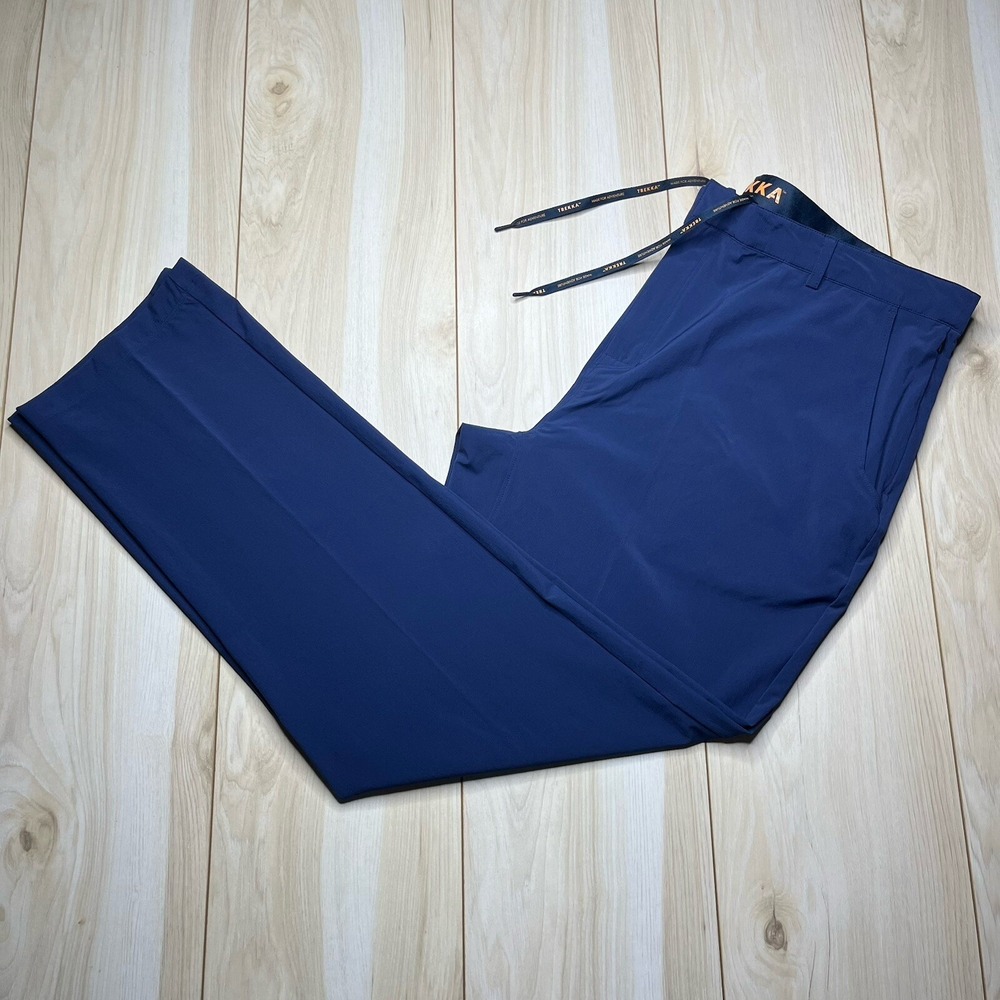 Trekka Pants Mens Size 38x32 Adventure Navy Blue Drawstring Logo Pockets GUC